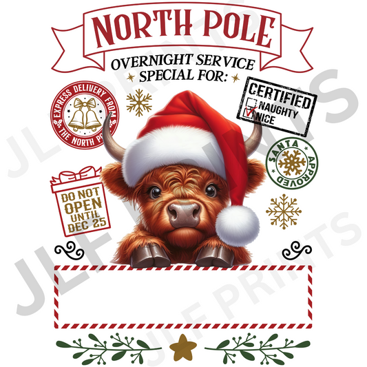 North pole Highland Cow - Santa Sack